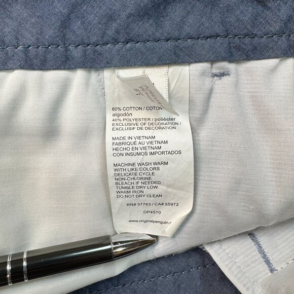 Original Penguin Pinstriped Flat-Front Mens Shorts Blue White Munsingwear Sz 34 - Picture 13 of 13